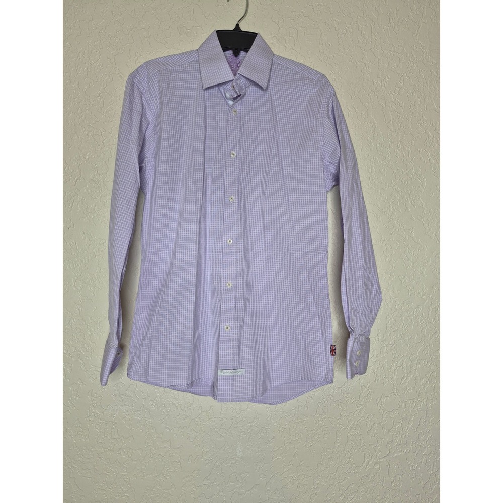 English Laundry Mens Purple Check Long Sleeve Button Down Shirt Size 15.5 34/35